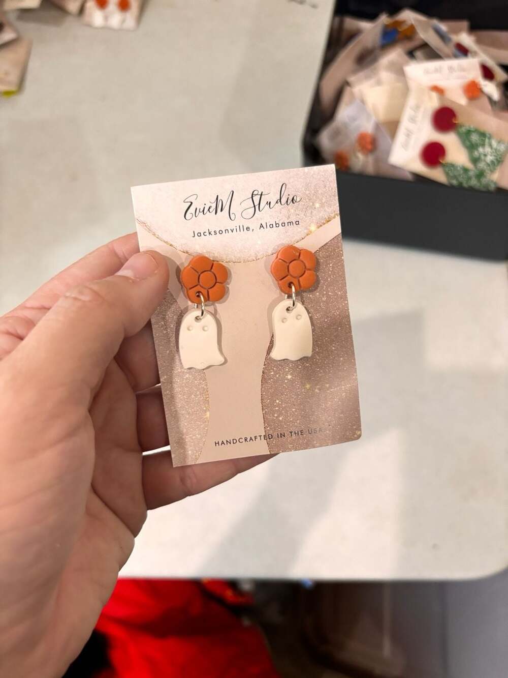 EvieM Studio Flower Ghost Clay Dangle Earrings